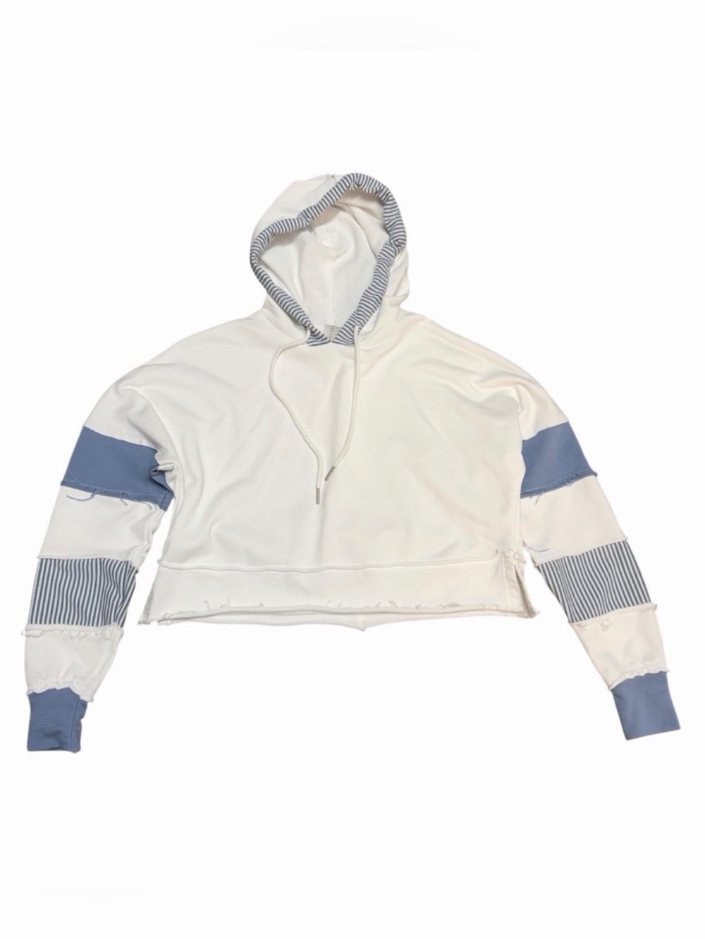 Altar'd State AS Revival Women's Boxy Cropped Hoodie | White/Blue | Size XS